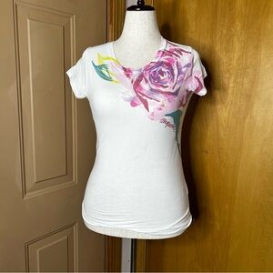 Aeropostale White Tee with Pink Floral Design